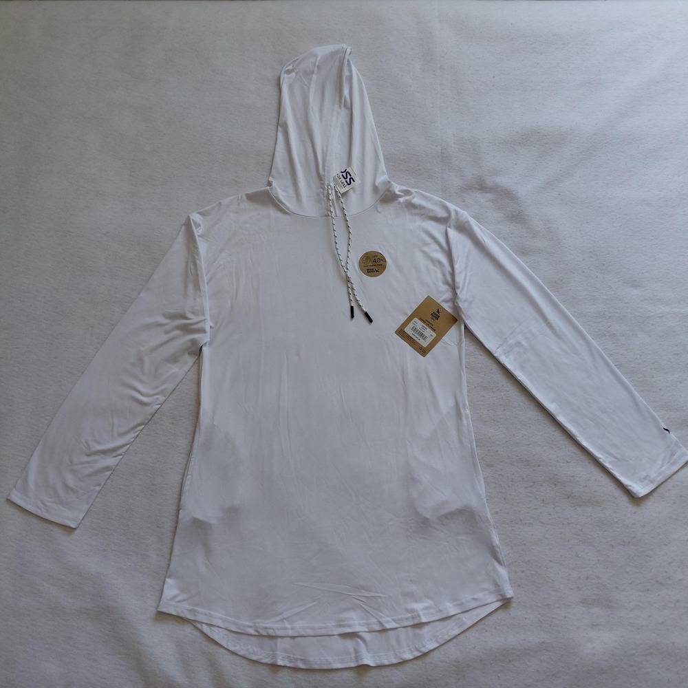 Eddie Bauer Swim Hooded Cover Up Dress White Small UPF 40+ Quick Dry Beach NWT